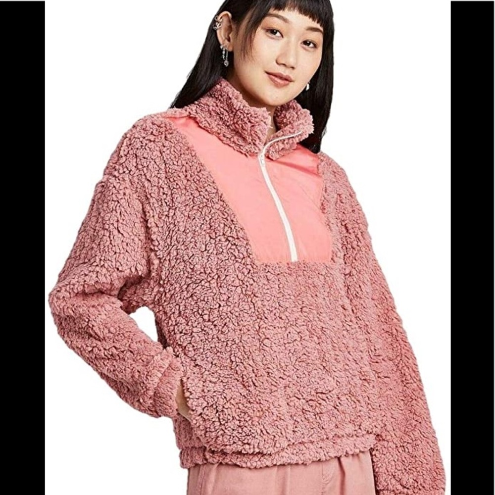Wild Fable Teddy Sherpa Quarter Zip Pullover Jacket Long Sleeve